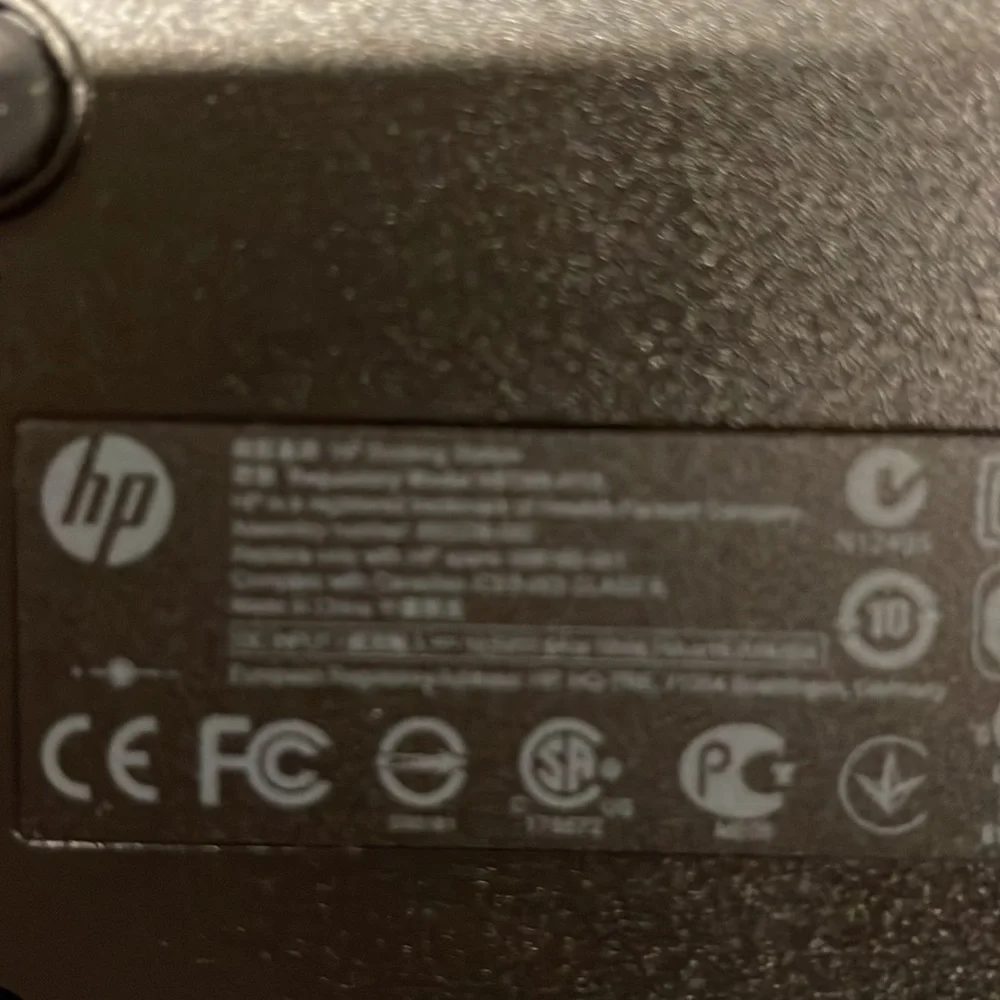 HP laptop docking station. Product number a832AA*ABA